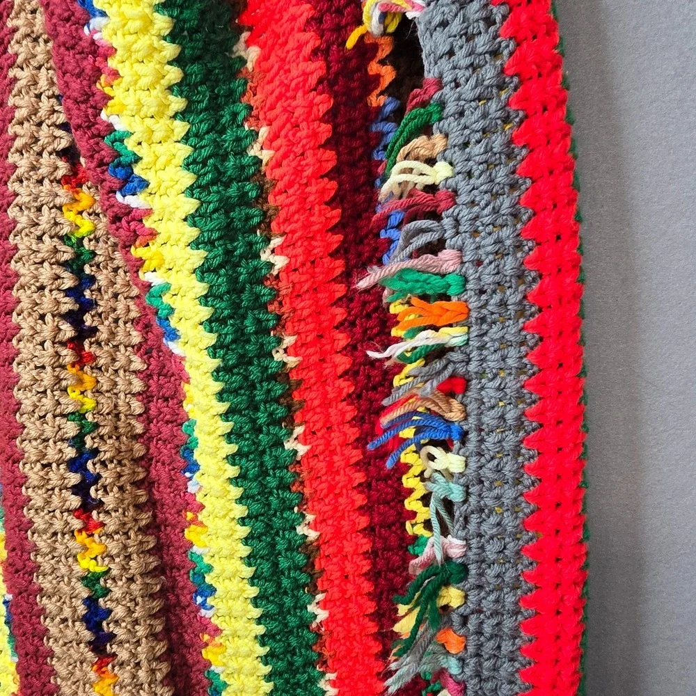 Vintage Handmade Crochet Afghan Striped Blanket Scrapbuster Throw Retro 70s‎